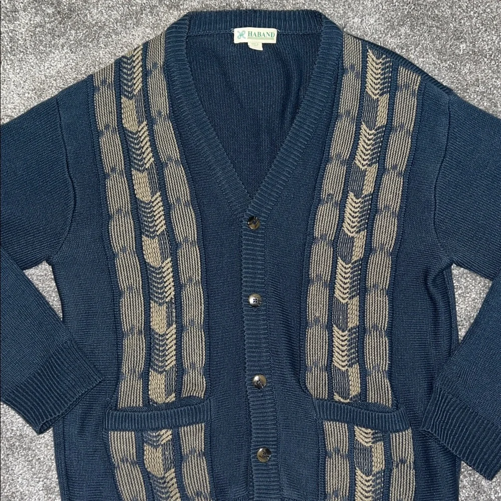 HABAND Vintage Mens Blue and Gold Cadigan - Picture 3 of 5